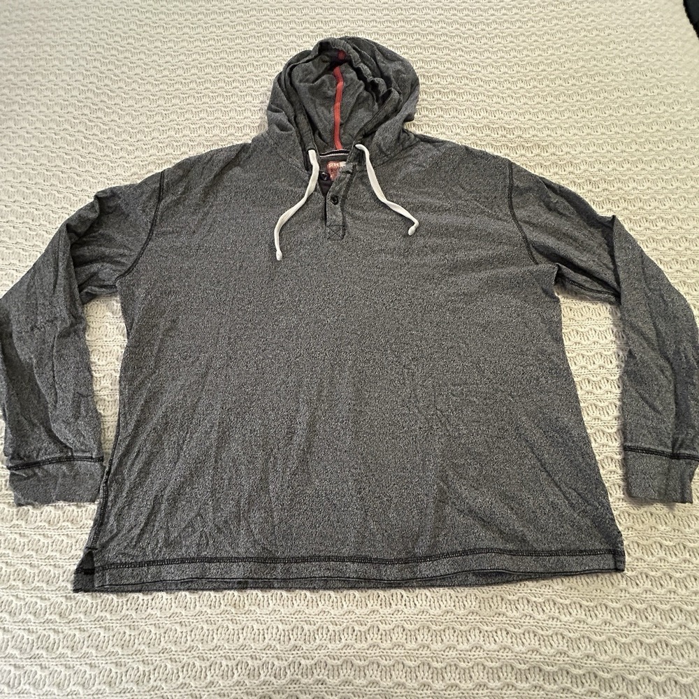 RuffHewn Mens XL Gray Heathered Cotton Henley‎ Hoodie Long Sleeve Pullover Shirt